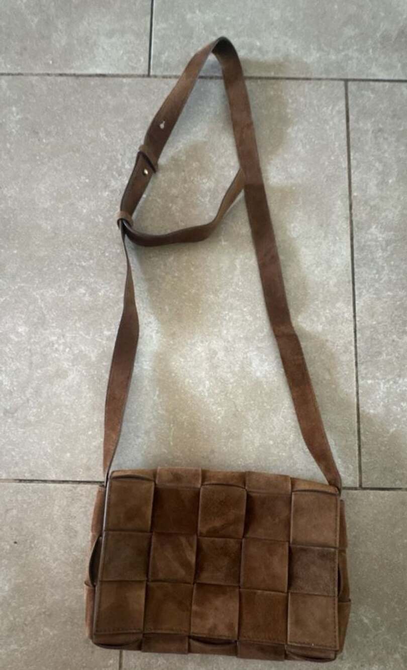 J.McLaughlin Woven Suede Crossbody Bag Brown